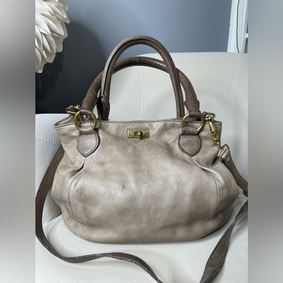 J. CREW Large Tan Pebbled Leather Turnlock Tote Shoulder Bag Purse - Picture 6 of 12